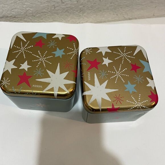 2 Fossil Collectible Presentation Genuine Display Gift Watch Tin Box - Picture 1 of 4